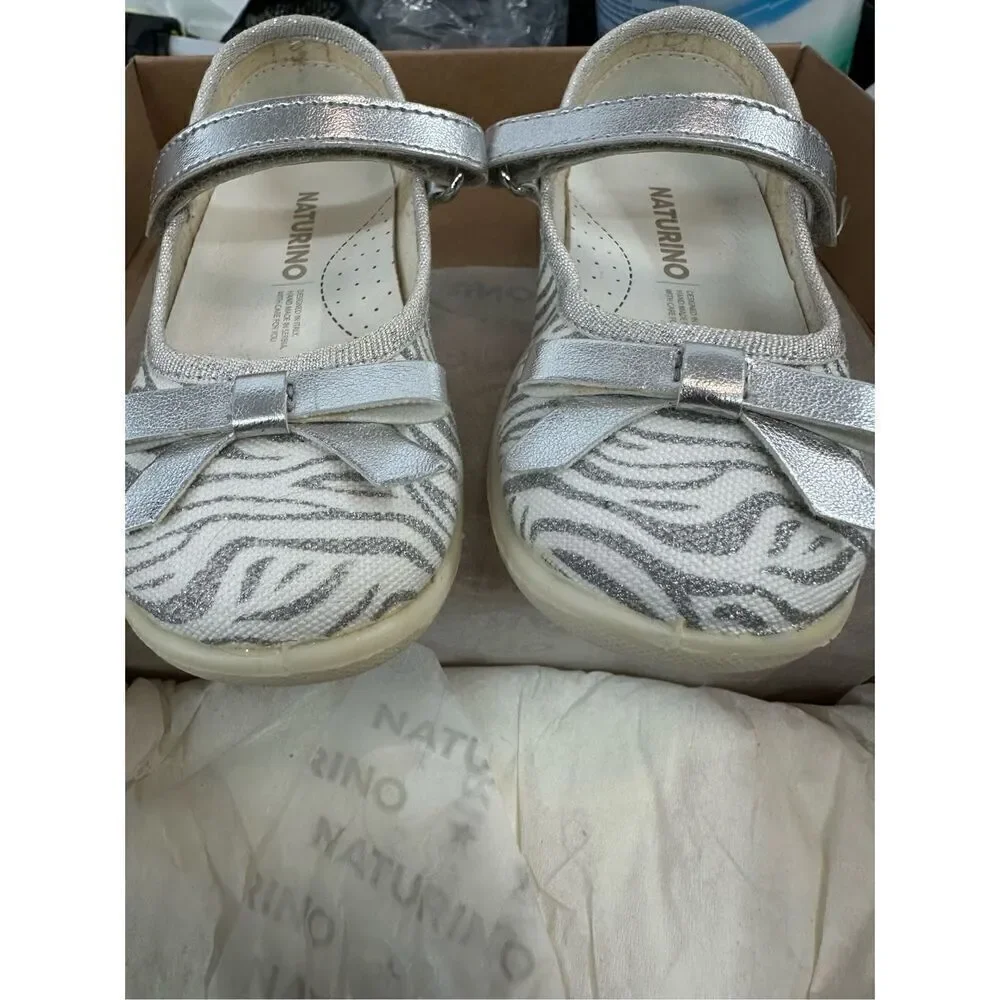 NATURINO CLARIES Zebra-print fabric ballet flats, White